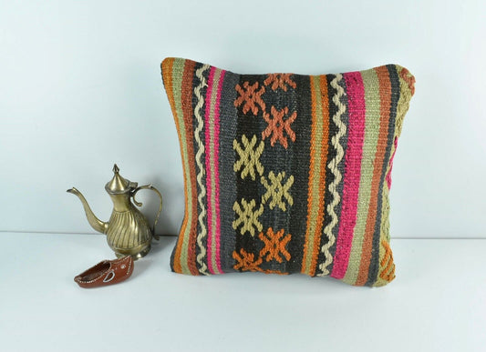 Kilim Pillow Cover 14x14 Vintage Home Decorative Sofa Couch Cushion A1740