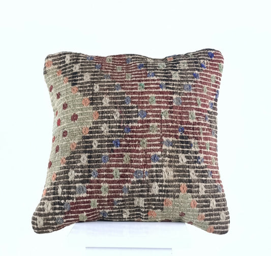  Turkish Kilim Pillow Cover 16x16 Home Decorative Wool Handmade Rug Cushion A505