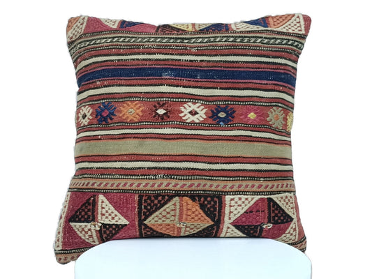 18"x18" Kilim Pillow Cover  Handmade Turkish Vintage Cushion Tribal Lumbar A386