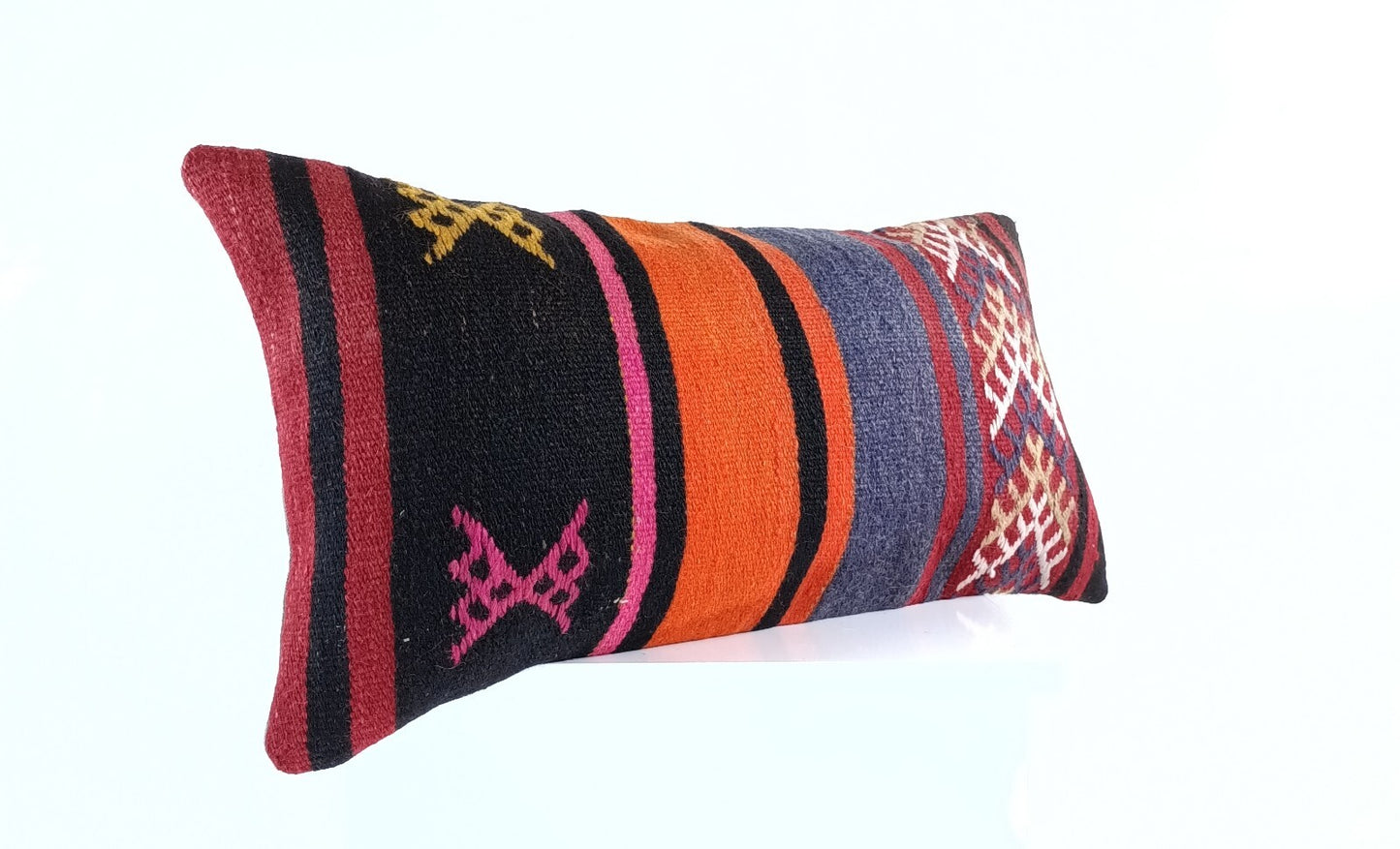 Handmade Turkish Kilim Pillow Cover 12x24 Ethnic Boho Sofa Lumbar Cushion E993