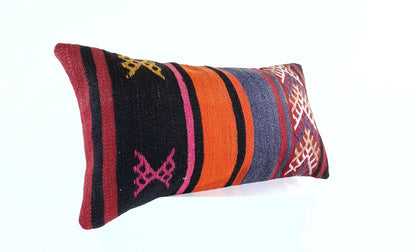 Handmade Turkish Kilim Pillow Cover 12x24 Ethnic Boho Sofa Lumbar Cushion E993