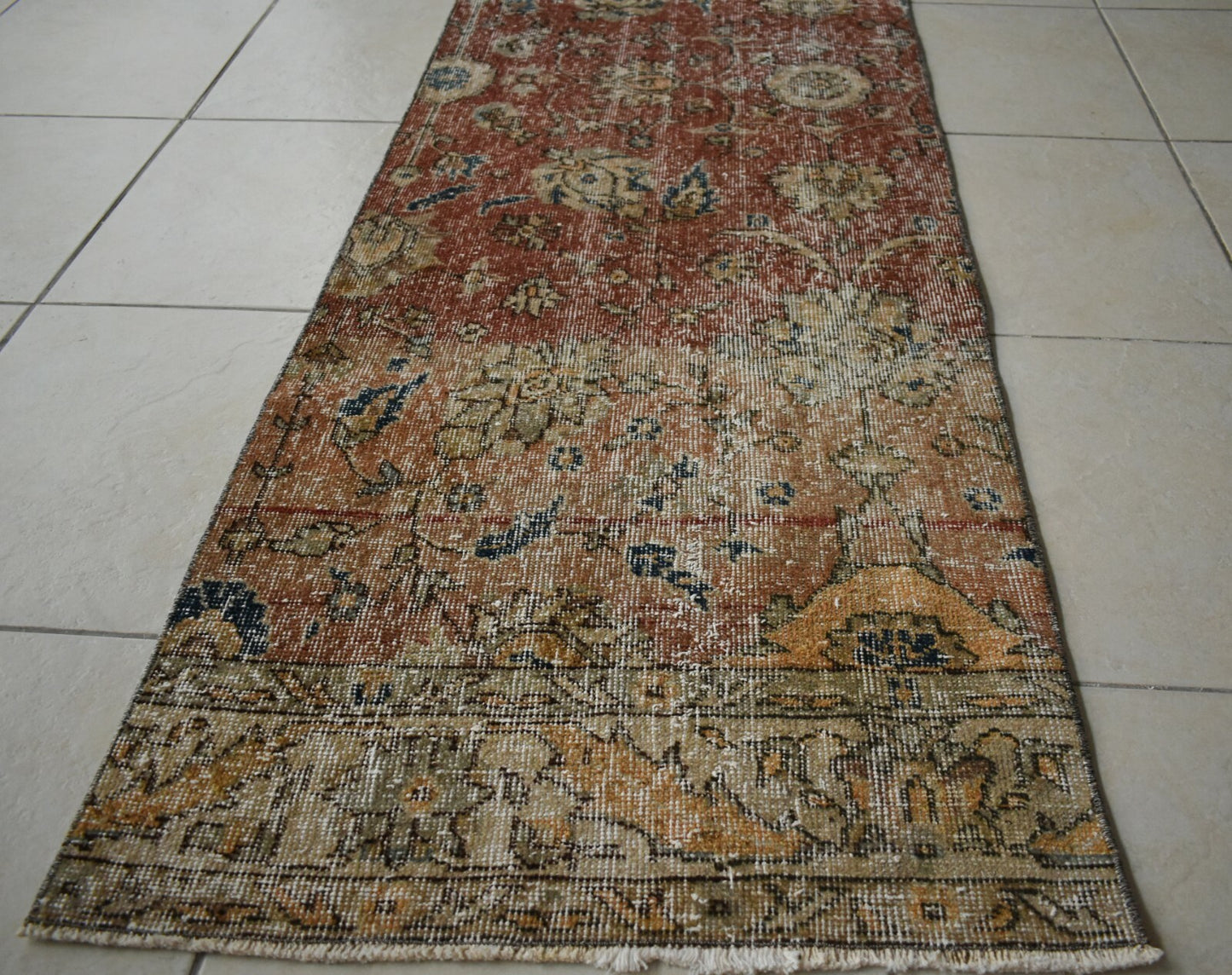 Vintage Runner 7.9x2.2 ft Oushak Runner Anatolian Rug Faded Turkish Runner R30