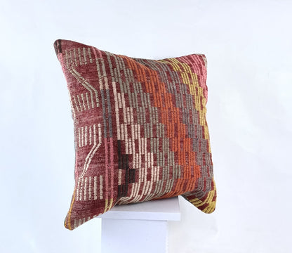 18"x18" Kilim Pillow Cover  Handmade Turkish Vintage Cushion Tribal Lumbar 1850
