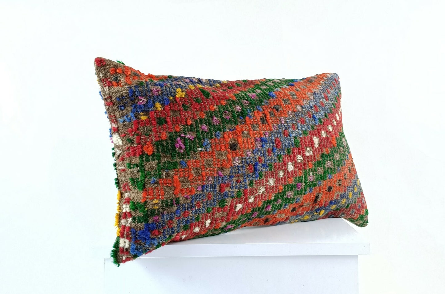 Kilim Pillow Cover 12x20 Handmade Turkish Rug Boho Ethnic Lumbar Cushion E1073