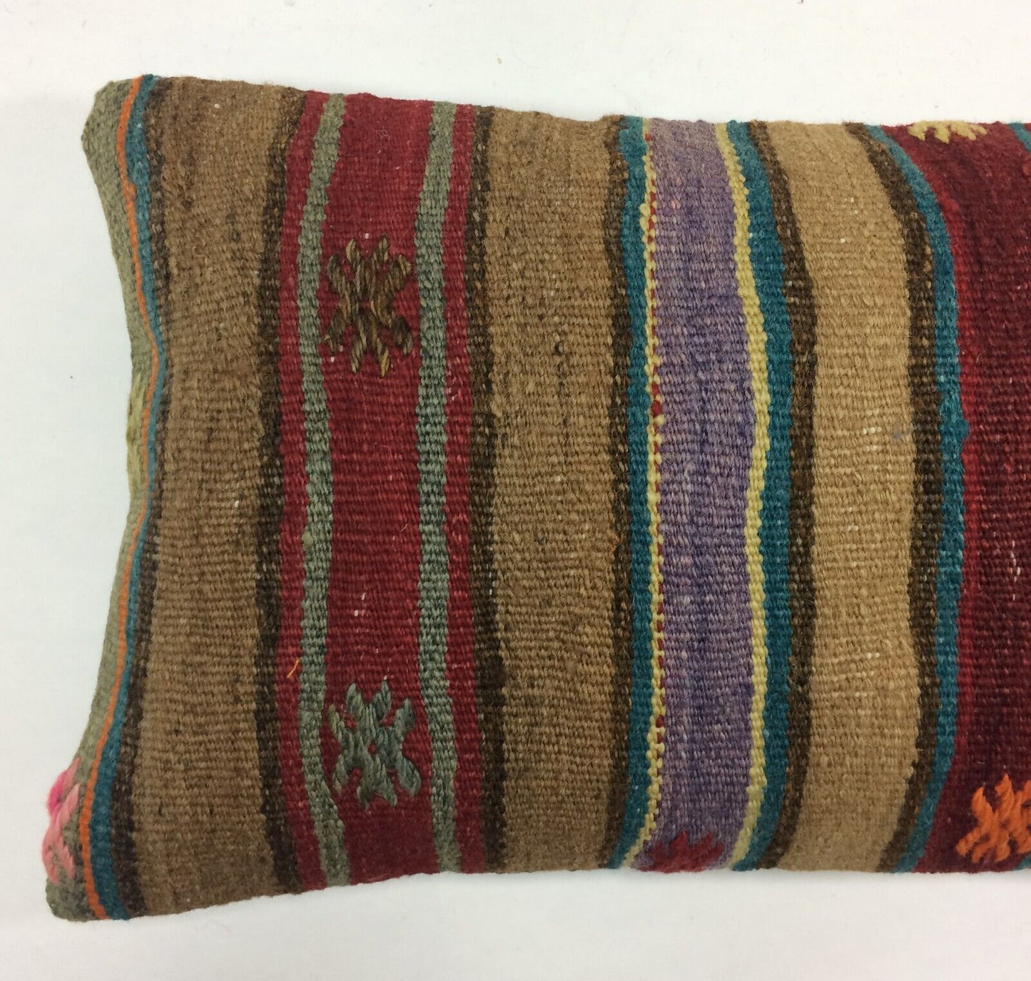 Kilim Pillow Cover 12x20 Handmade Turkish Rug Boho Ethnic Lumbar Cushion 1209