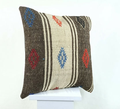 Kilim Pillow Cover 16x16 Oriental Traditional Handmade Bohemian Cushion A1176