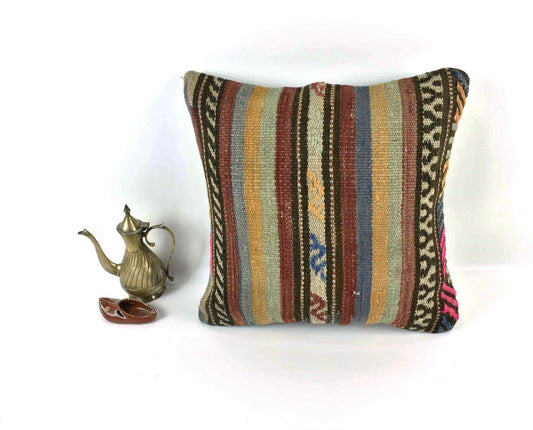 Kilim Pillow Cover 16x16 Home Decorative Vintage Handmade Cushion Cover A1950