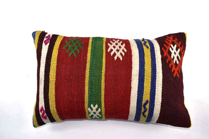 Kilim Pillow Cover 12x20 Handmade Turkish Rug Boho Ethnic Lumbar Cushion 4428