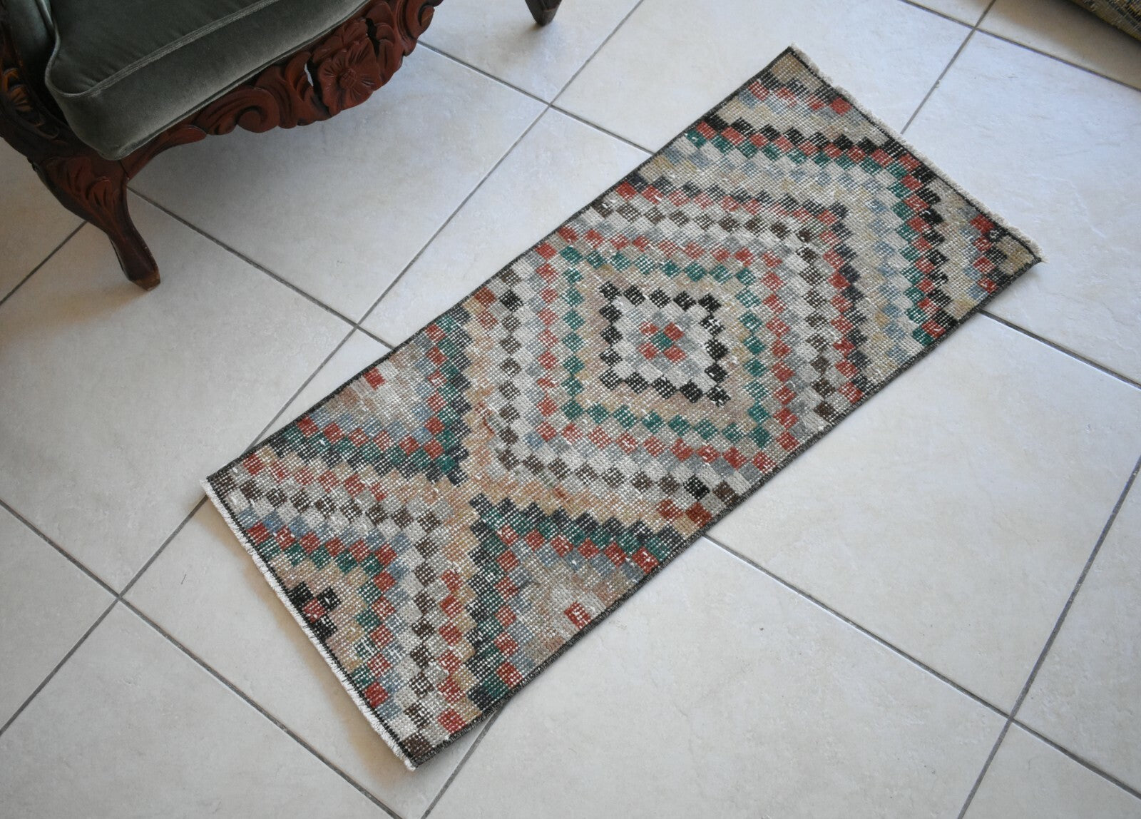 Oushak Runner 3.1x1.3 ft Vintage Turkish Rug Small Runner Anatolian Rug Y06