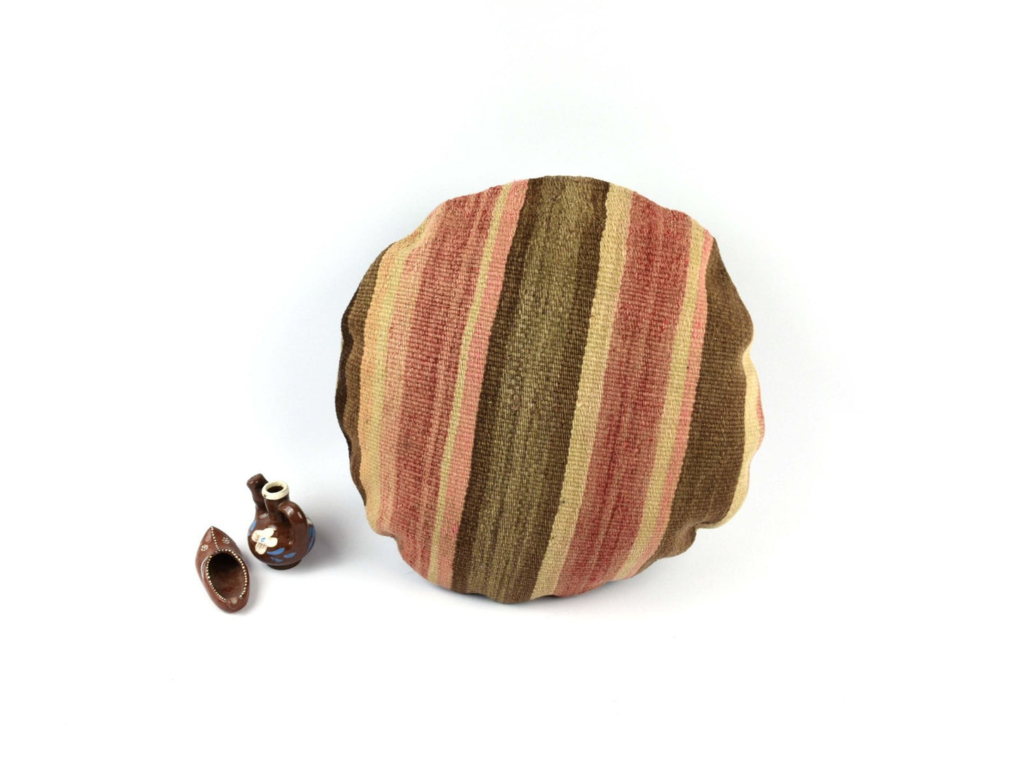 Kilim Round Pillow Cover 18" in Tribal Vintage Turkish Carpet Round Cushion 4946