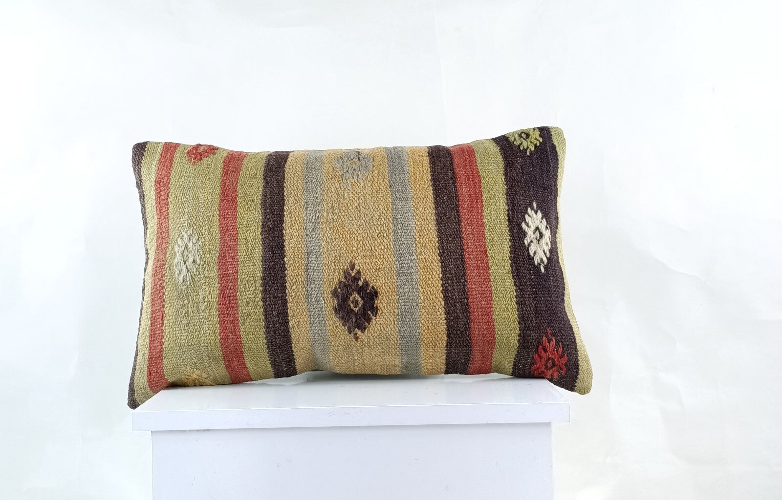 Kilim Pillow Cover 12x20 Turkish Handmade Sofa Couch Floor Lumbar Cushion E1038