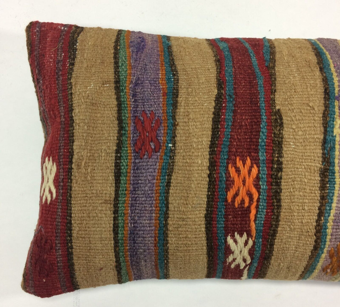 Kilim Pillow Cover 12x20 Handmade Turkish Rug Boho Ethnic Lumbar Cushion 1229