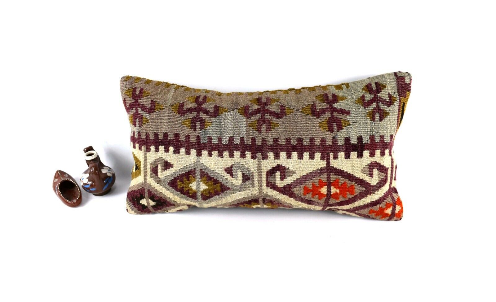 10x20 Kilim Lumbar Pillow Cover Vintage Ethnic Oushak Kilim Pillow Cover A3019