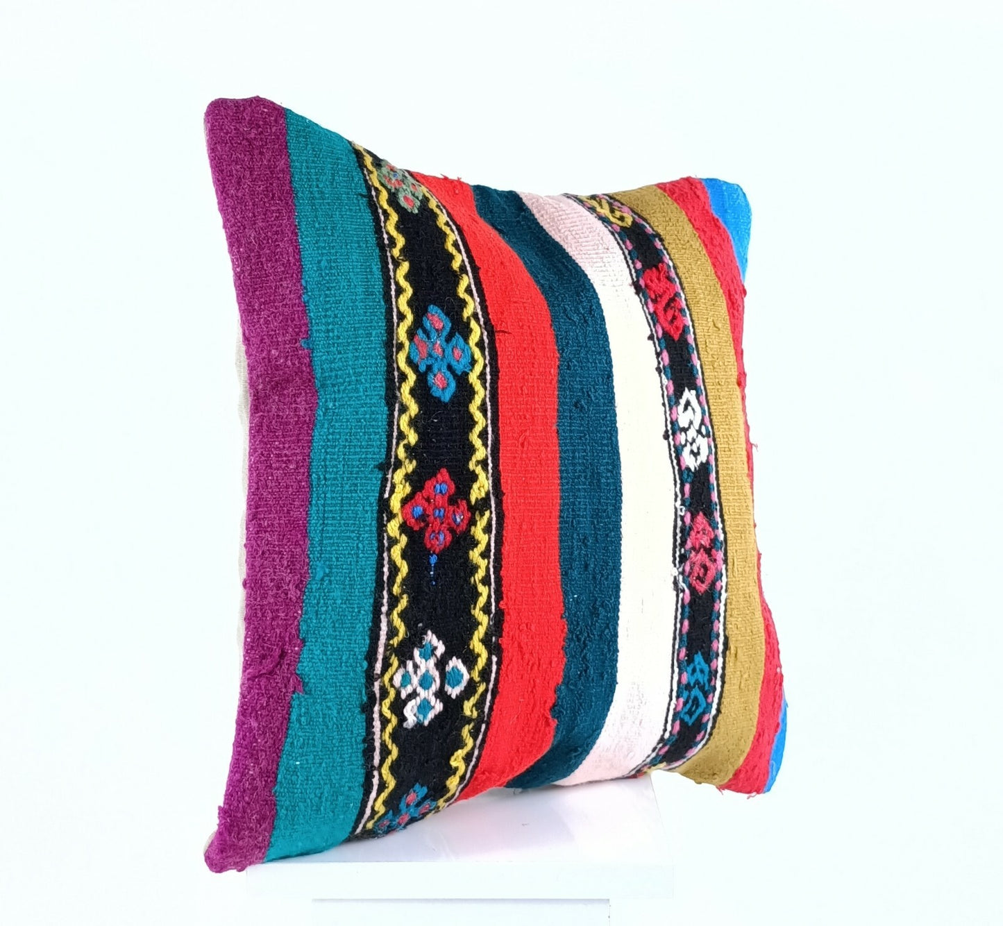 Turkish Handmade Kilim Pillow Cover 16x16 Home Decorative Wool Throw Lumbar A612