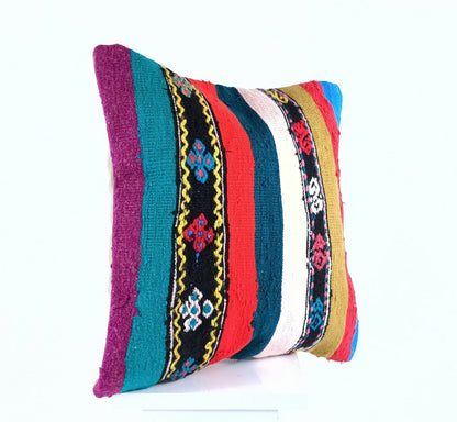 Turkish Handmade Kilim Pillow Cover 16x16 Home Decorative Wool Throw Lumbar A612