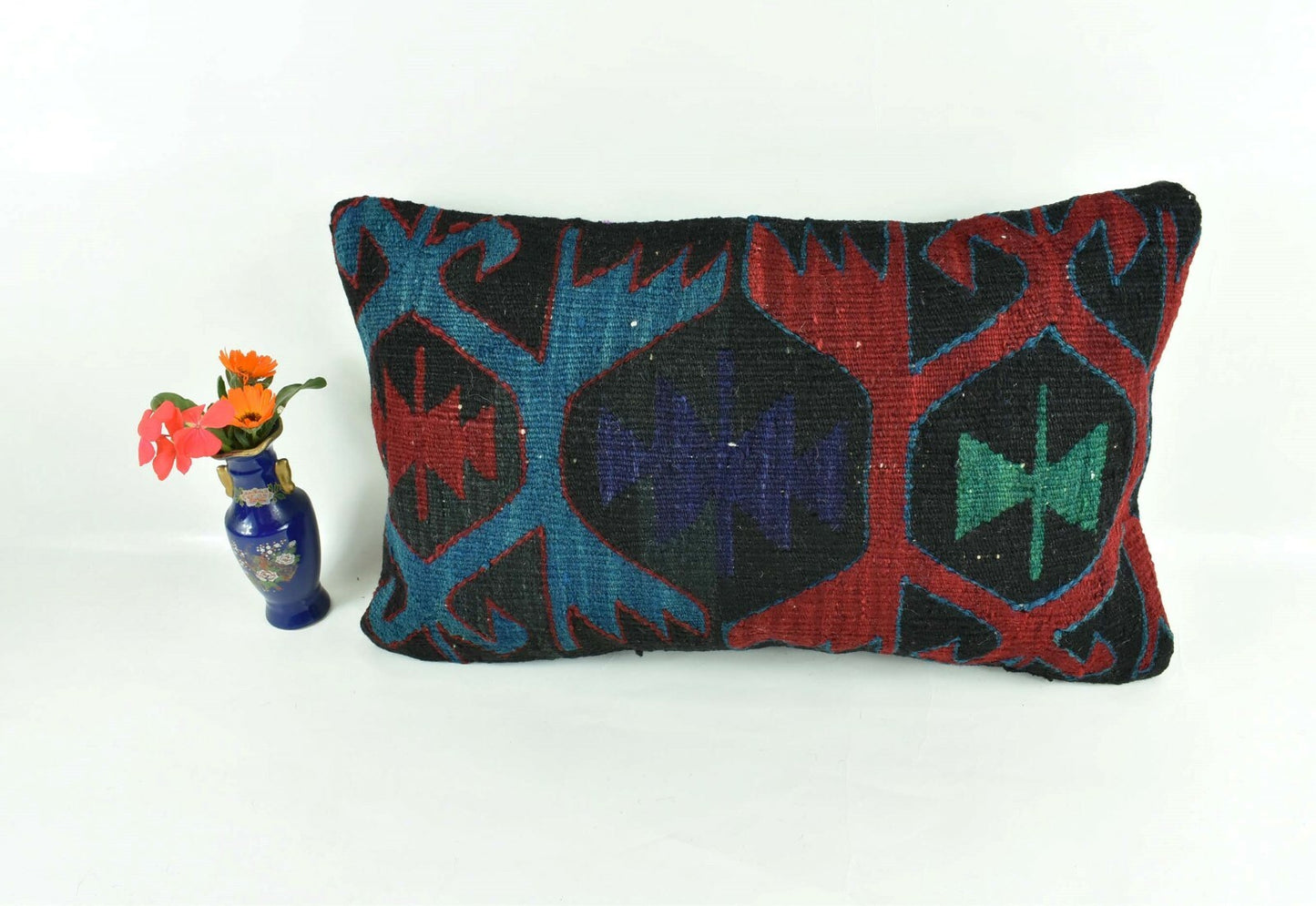 Kilim Pillow Cover 12x20 Turkish Handmade Vintage Couch Lumbar Cushion  A1836
