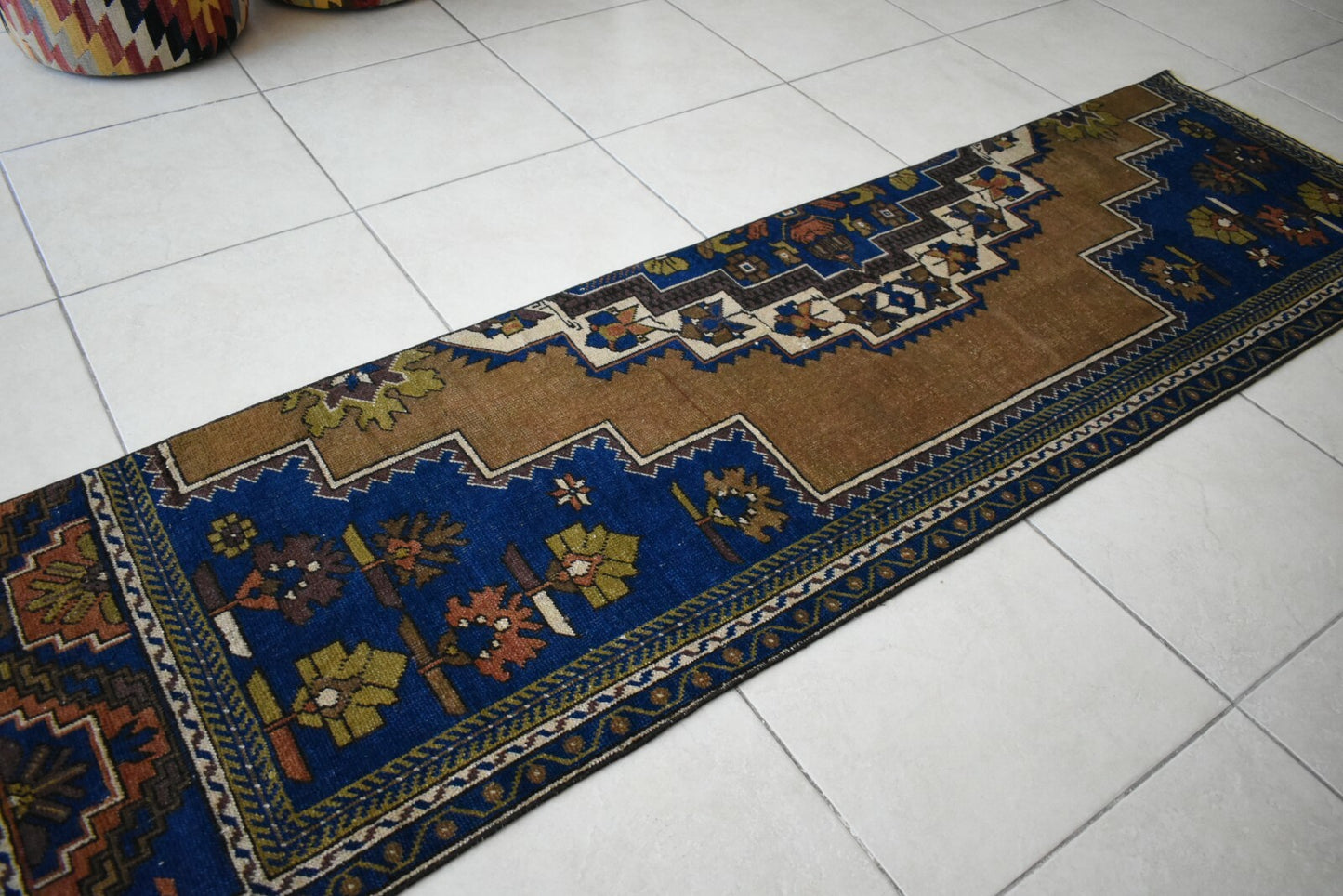 Vintage Runner 7.4x2 ft Oushak Runner Anatolian Rug Faded Turkish Runner R08