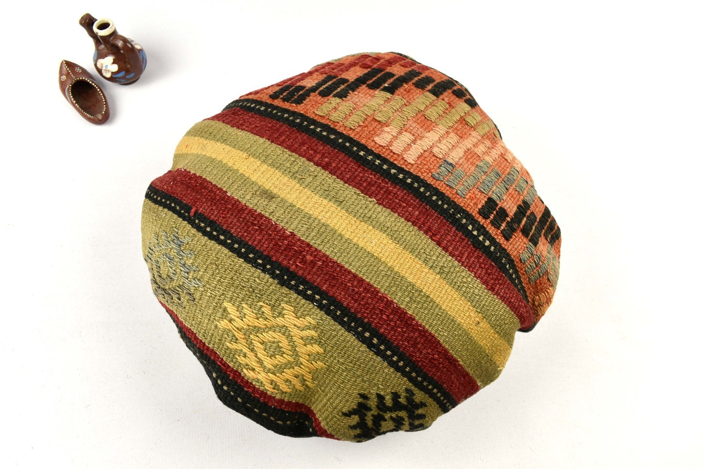 Kilim Round Pillow Cover 18" in Tribal Vintage Turkish Carpet Round Cushion 4934
