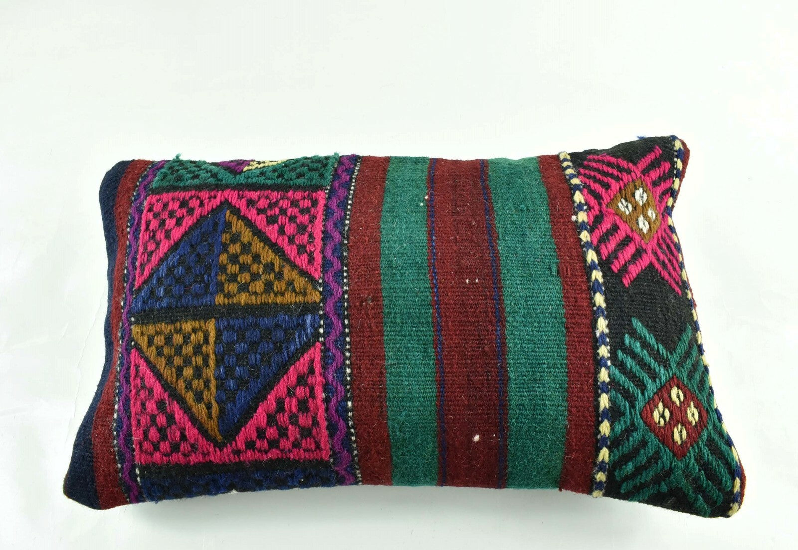 Kilim Pillow Cover 12x20 Turkish Handmade Vintage Couch Lumbar Cushion  A1825