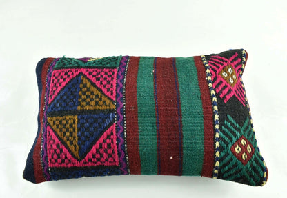 Kilim Pillow Cover 12x20 Turkish Handmade Vintage Couch Lumbar Cushion  A1825