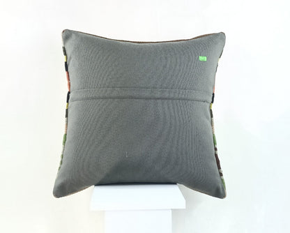 18"x18" Kilim Pillow Cover  Handmade Turkish Vintage Cushion Tribal Lumbar 2149