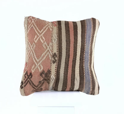 Turkish Handmade Kilim Pillow Cover 16x16 Home Decorative Wool Throw Lumbar A638