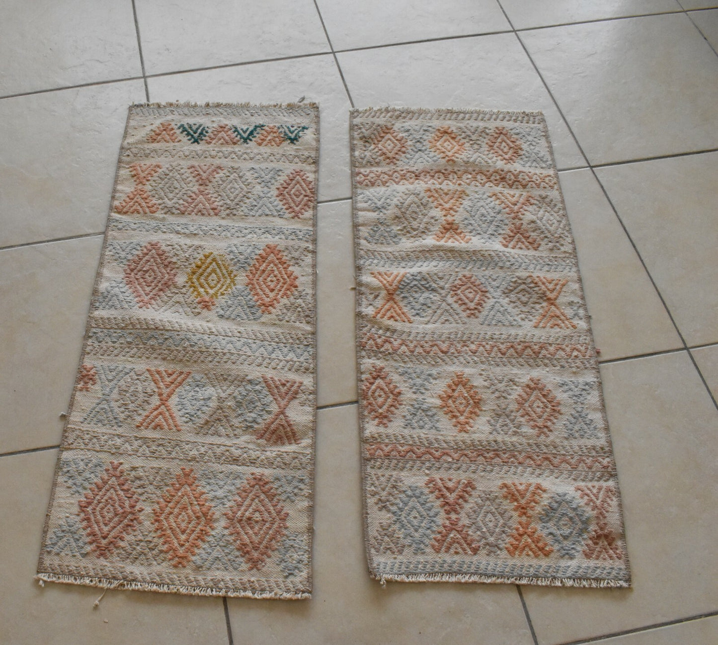 Double Small Kilims 1.3 x 3.1  ft Vintage Handmade Entryway Hallway Runner C54