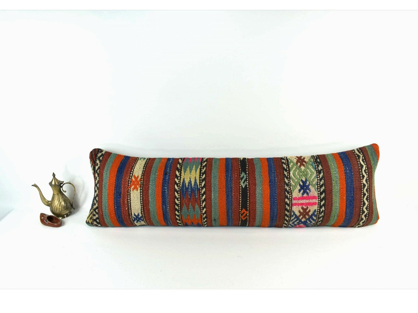 Long Kilim Pillow Cover 12x42 Handmade Oushak Rug Ethnic Ottoman Lumbar  A2095