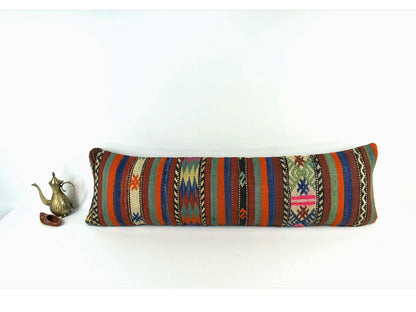 Long Kilim Pillow Cover 12x42 Handmade Oushak Rug Ethnic Ottoman Lumbar  A2095
