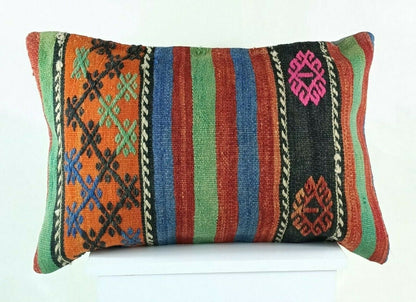 Kilim Pillow Cover 16x24 in Traditional Handmade Anatolian Lumbar Cushion  E1275