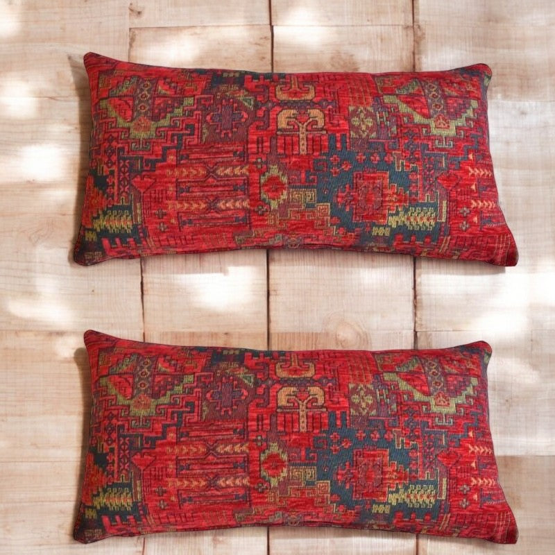 2 pcs/set Kilim Design Fabric Pillow Cover Handmade Ethnic Tribal Boho Lumbar