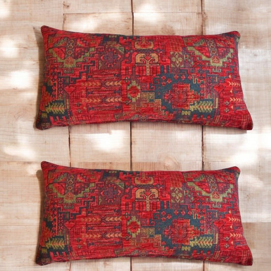 2 pcs/set Kilim Design Fabric Pillow Cover Handmade Ethnic Tribal Boho Lumbar