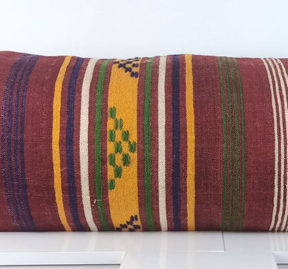 Extra Large Kilim Pillow Cover 16x48 Handmade Ethnic Boho Oriental Lumbar A1577