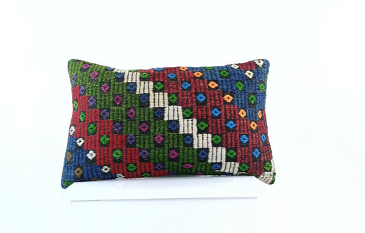 Kilim Pillow Cover 12x20 Turkish Handmade Sofa Couch Floor Lumbar Cushion E1033