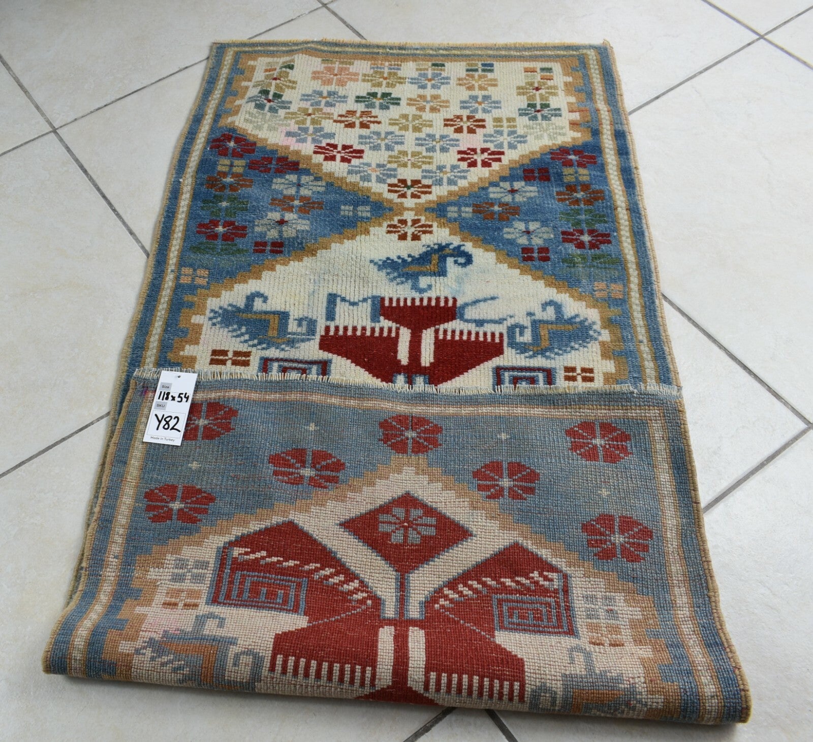 3.8x1.7 ft Anatolian Runner Small Vintage Rug Oushak Runner Mini Turkish Rug Y82