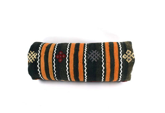 Kilim Bolster Pillow Cover 8x20 in Tribal Vintage Turkish Carpet Bolster Cushion