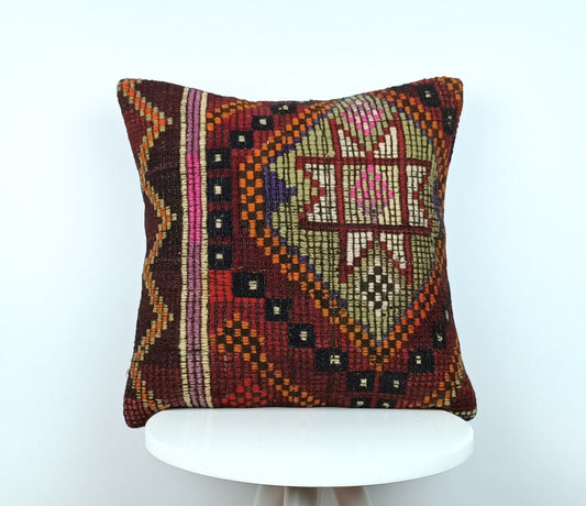 16x16 Ethnic Vintage Turkish Rug Pillow Cover Home Decorative Boho Cushion E252