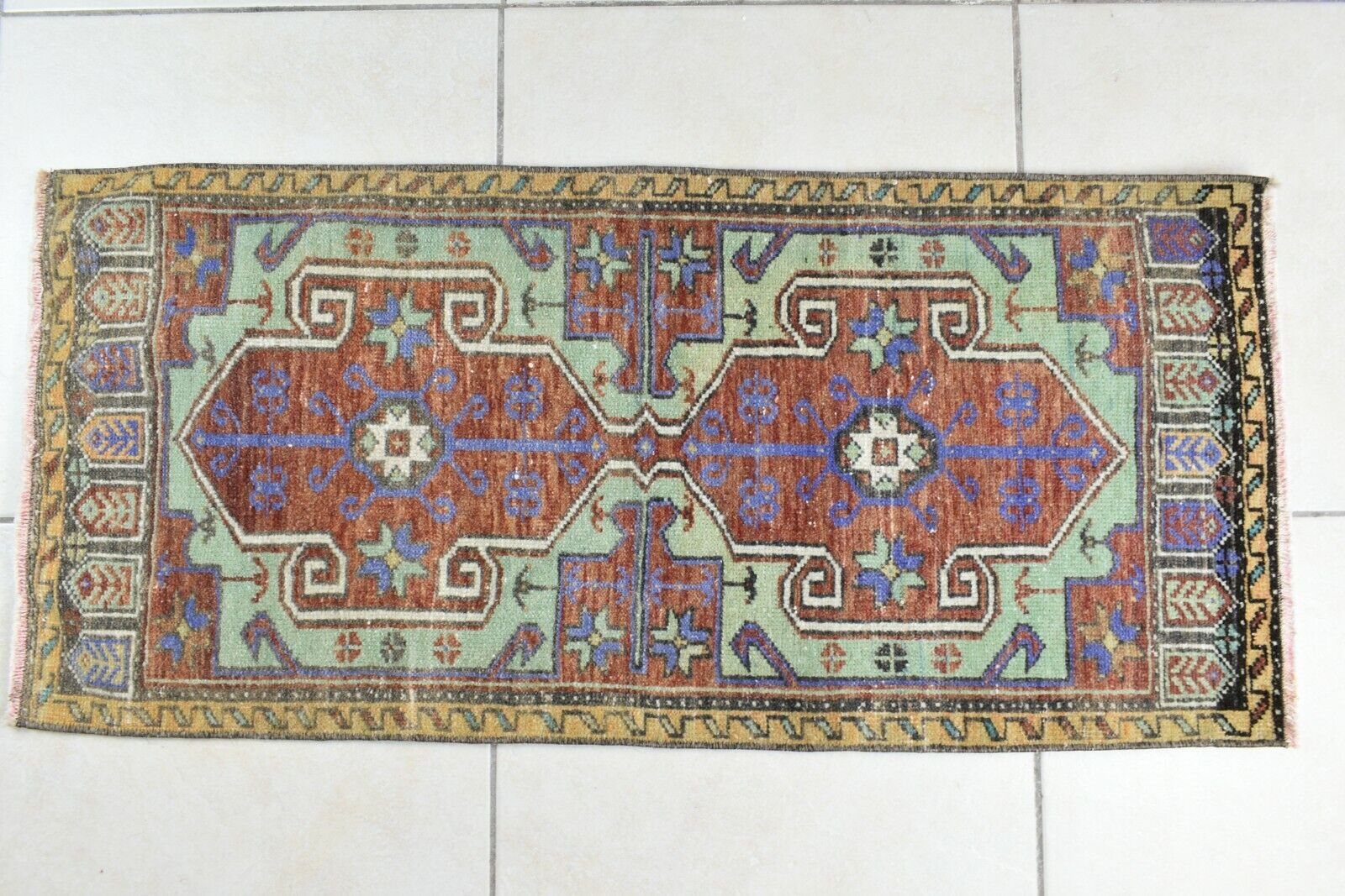 3.2x1.4 ft Anatolian Runner Small Vintage Rug Oushak Runner Mini Turkish Rug Y87