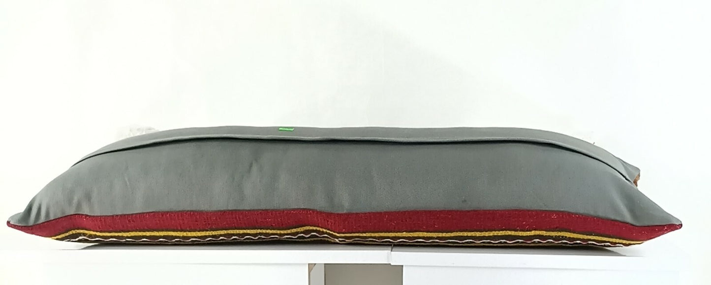 Kilim Pillow Cover 12x36 Handmade Oushak Decorative Rug Lumbar Cushion A1076
