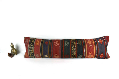 Long Kilim Pillow Cover 12x42 Handmade Oushak Rug Ethnic Ottoman Lumbar  A2425