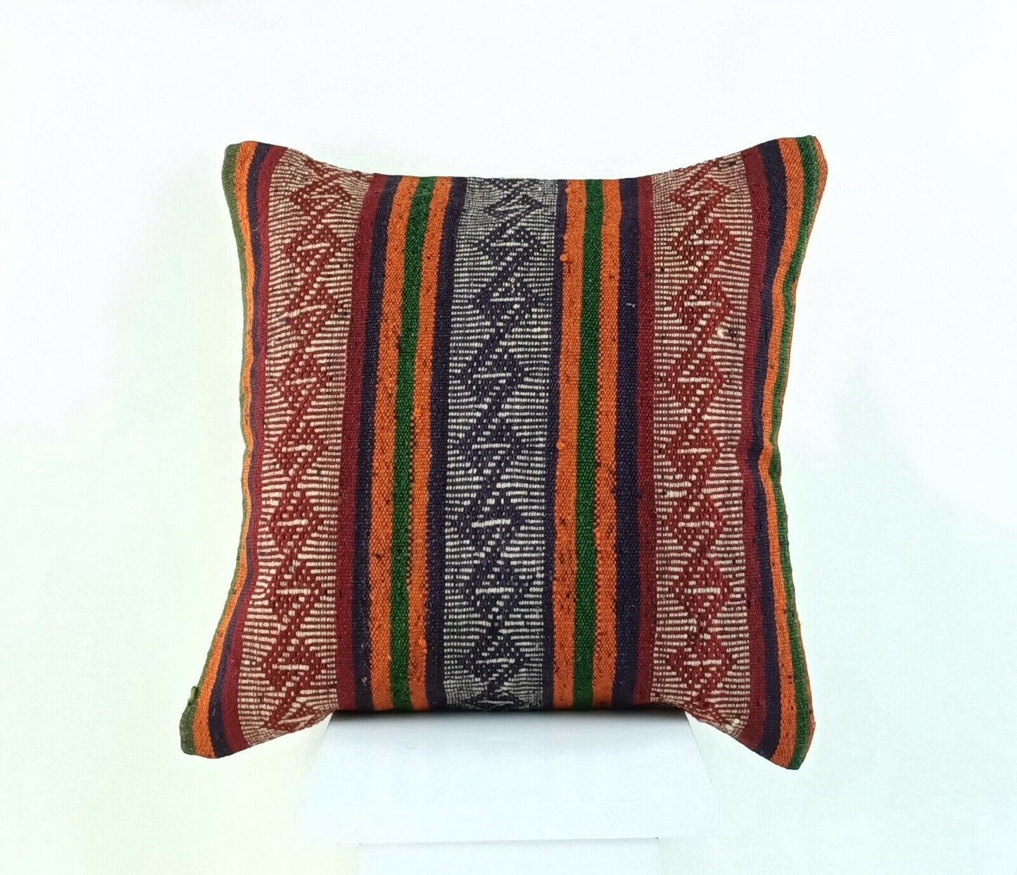 Kilim Pillow Cover 16x16 Handmade Turkish Home Decorative Wool Sofa Cushion A828