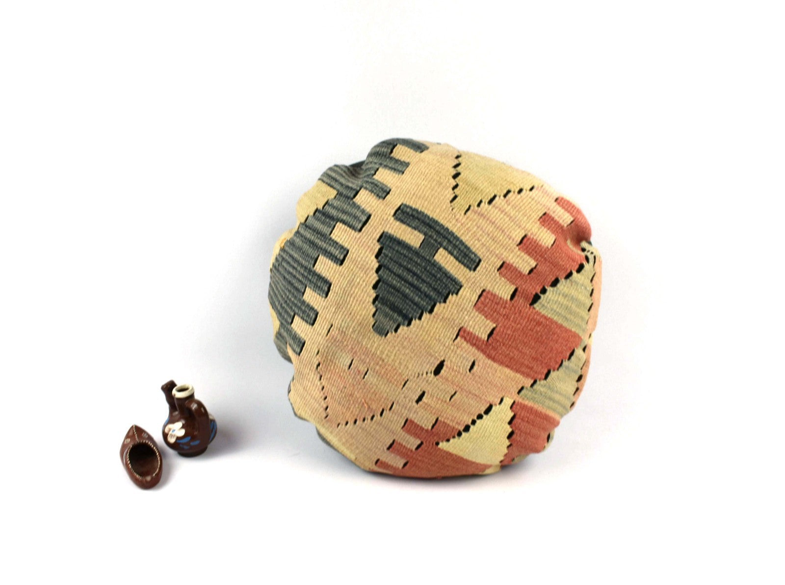 Kilim Round Pillow Cover 18" in Tribal Vintage Turkish Carpet Round Cushion 4949