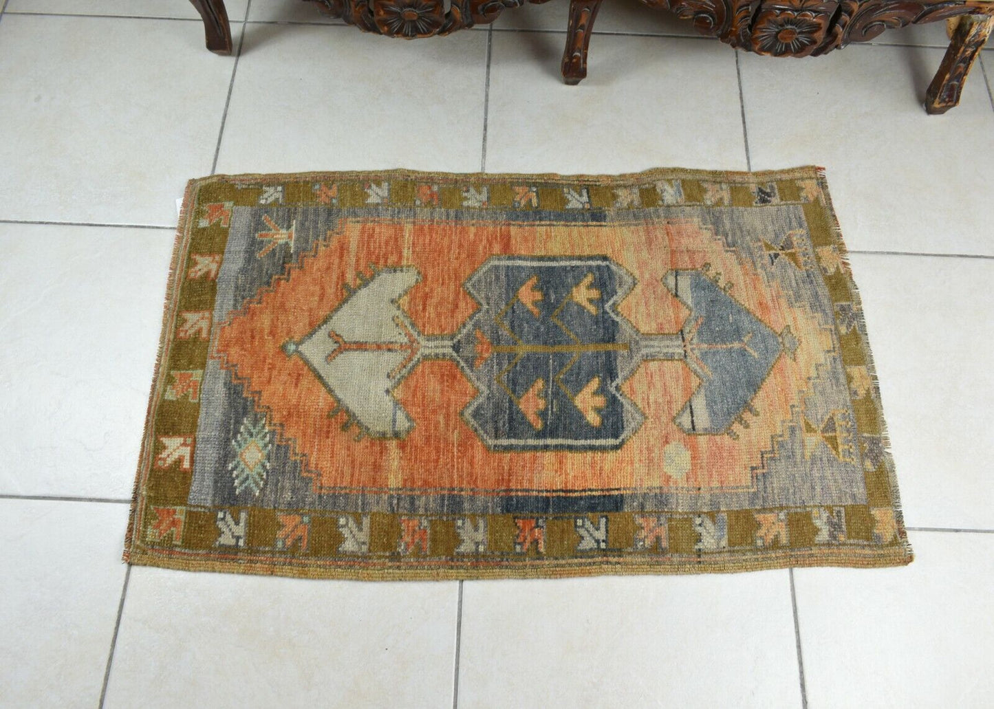 3.2x1.9 ft Anatolian Runner Small Vintage Rug Oushak Runner Mini Turkish Rug Y79