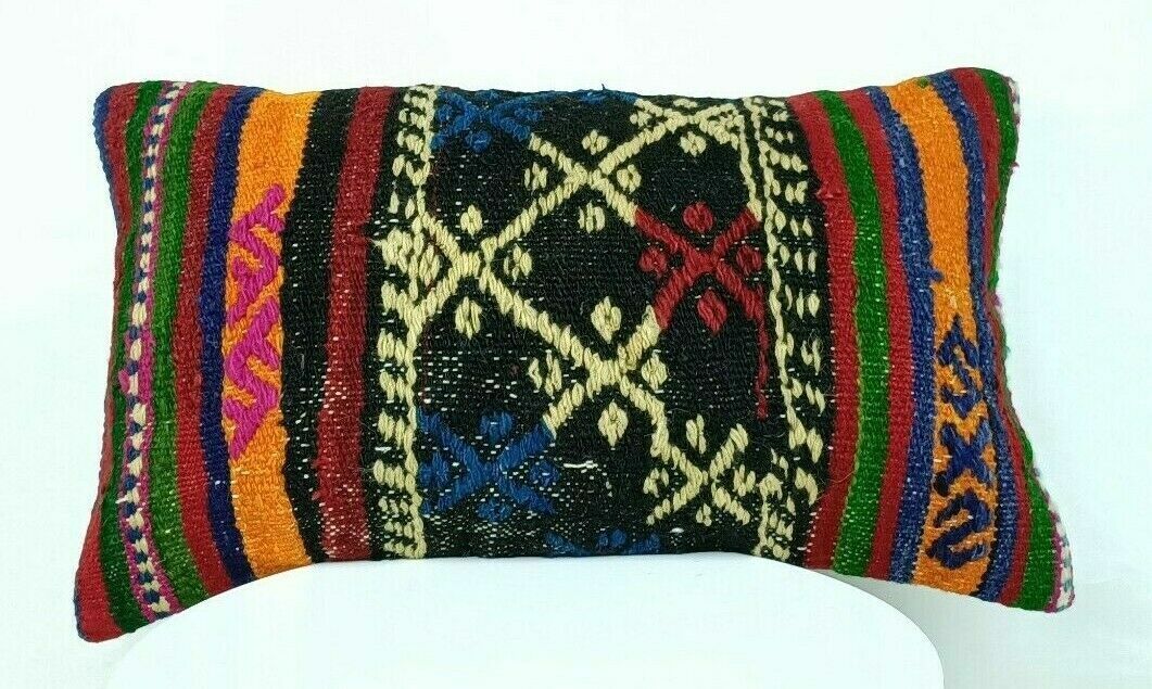 12x20 Kilim Pillow Cover Handmade Traditional Turkish Wool Lumbar Cushion E517