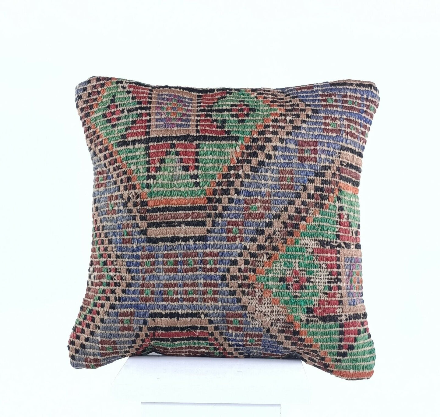 Kilim Pillow Cover 16x16 in Handmade Turkish Sofa Couch Wool Boho Cushion  A485