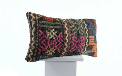 8"x16" Kilim Pillow Cover Handwoven Turkish Rug Traditional Oriental Lumbar E738