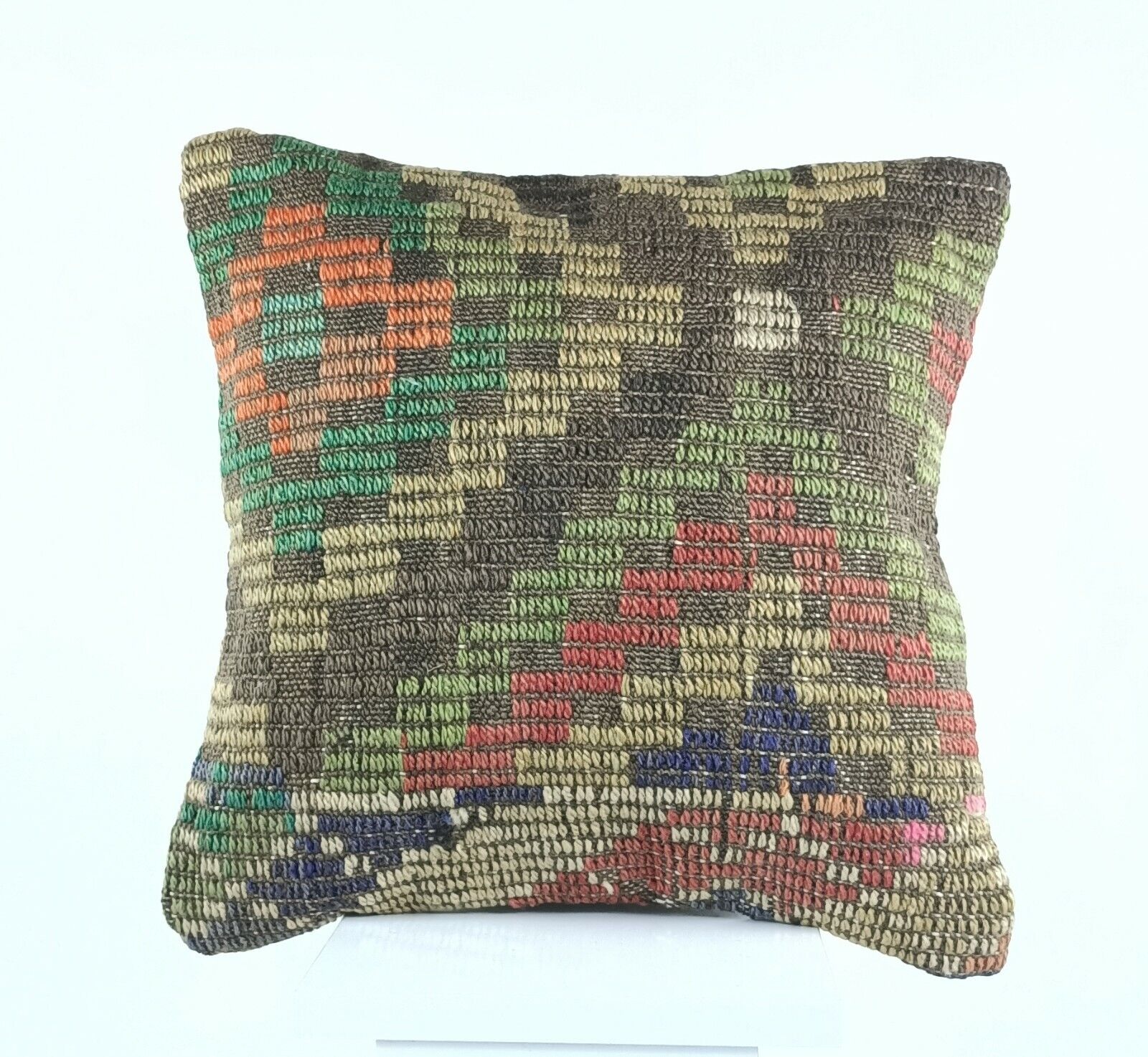 Kilim Pillow Cover 16x16 Turkish Traditional Handmade Lumbar Cushion Case A420