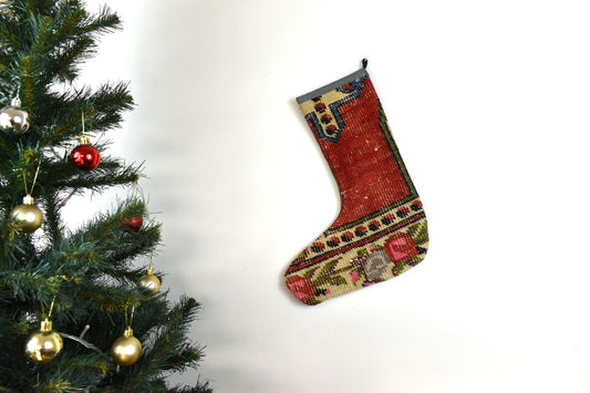 Kilim Christmas Stocking Vintage Rug Stocking Ethnic Decorative Xmas Socks S759