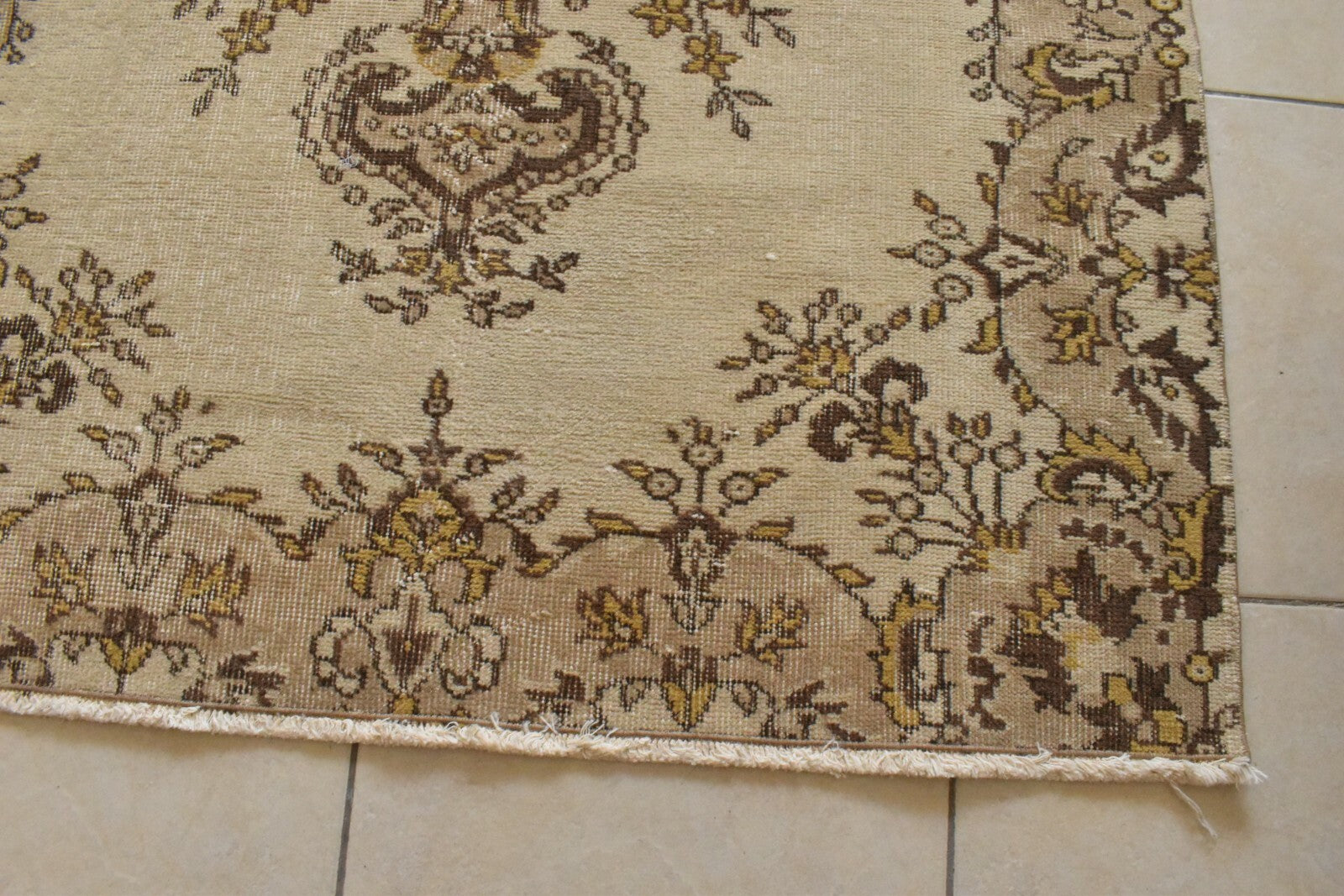Handmade Vintage Oushak Runner 3.9 x 6.3 ft  Accent Beige Pastel Area Rug C23