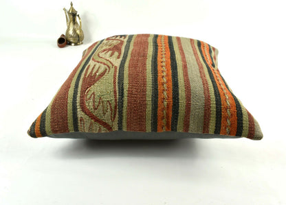 Kilim Pillow Cover 18x18 Handmade Turkish Ethnic Vintage Cushion A2210